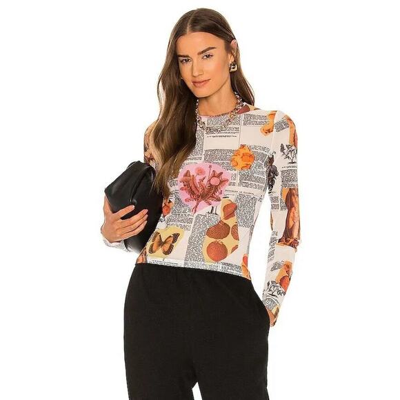 MIAOU Long Sleeve Graphic Tee Retro Romantic Round Neck Y2K Size S - Picture 7 of 10